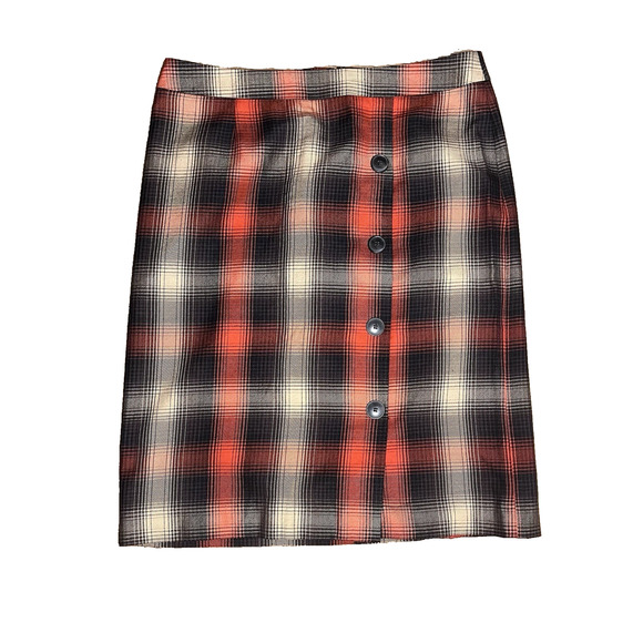 Cato Plaid Flannel Skirt Fall Autumn Red Orange Black Unlined Midi Zip Size 8 - Picture 1 of 16